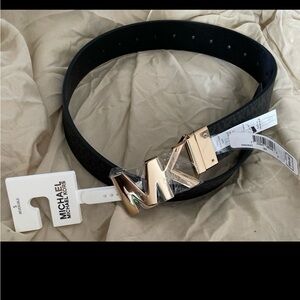 Michael Kors Black Belt with Gold MK Logo